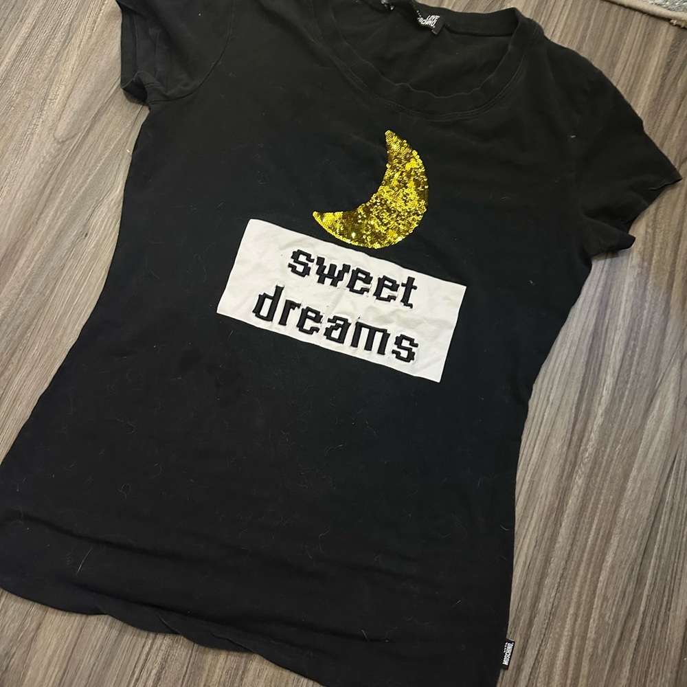 Moschino Black Tee with Gold Detail